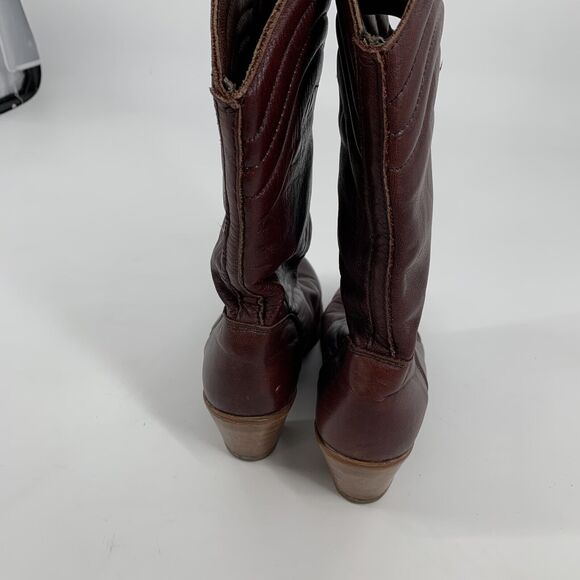 Vintage 1970s Dexter Leather Heeled Cowboy Boots 8.5 M Womens Dark Brown - Picture 3 of 9